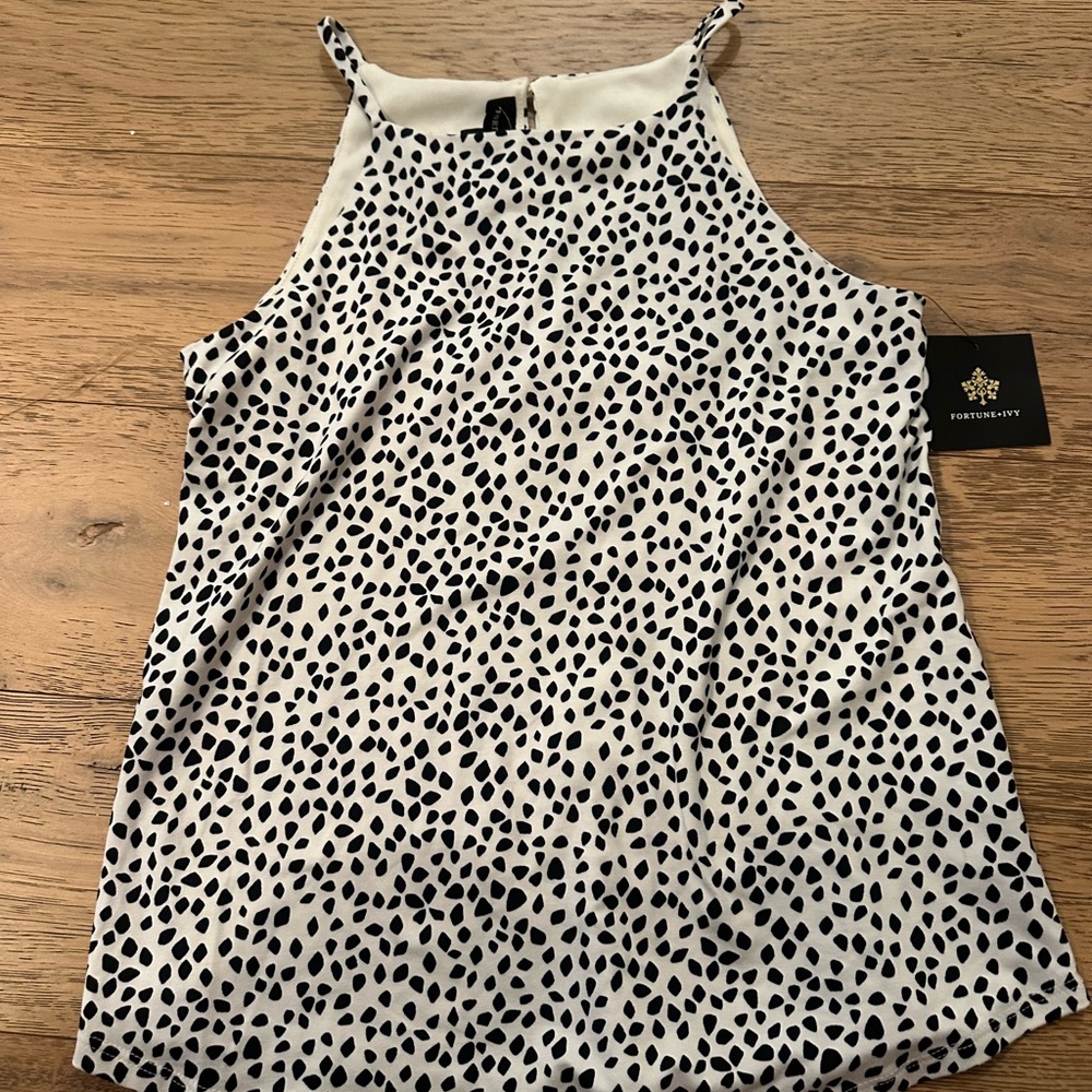 Fortune + Ivy White and Black Printed Halter Tank